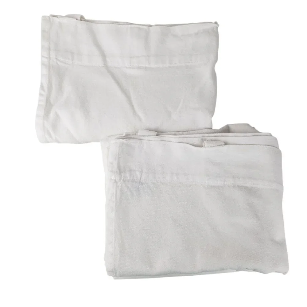 Pair of Pottery Barn White Cotton Woven Canvas Curtains 49.5
